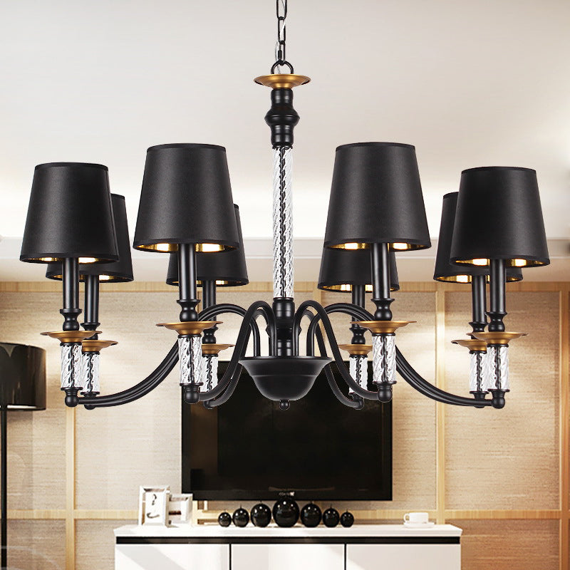 3/5/6 Lights Linen Chandelier Traditional Black Conical Living Room Suspended Lighting Fixture 8 Black Clearhalo 'Ceiling Lights' 'Chandeliers' Lighting' options 1934156_33bcee38-358b-46d8-bd4d-22072456ae10