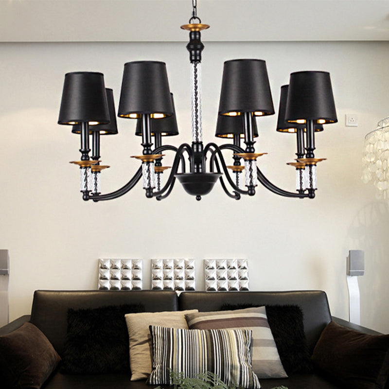 3/5/6 Lights Linen Chandelier Traditional Black Conical Living Room Suspended Lighting Fixture Clearhalo 'Ceiling Lights' 'Chandeliers' Lighting' options 1934157