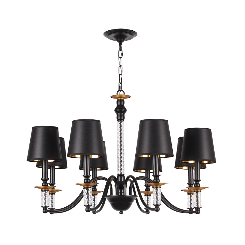 3/5/6 Lights Linen Chandelier Traditional Black Conical Living Room Suspended Lighting Fixture Clearhalo 'Ceiling Lights' 'Chandeliers' Lighting' options 1934158