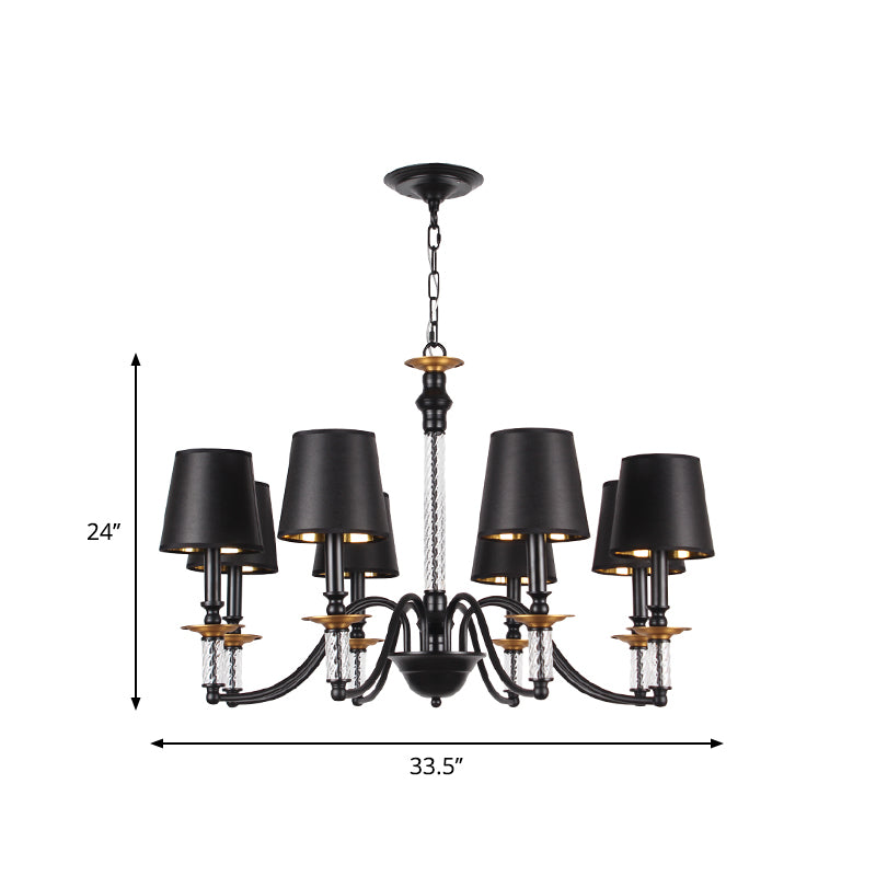 3/5/6 Lights Linen Chandelier Traditional Black Conical Living Room Suspended Lighting Fixture Clearhalo 'Ceiling Lights' 'Chandeliers' Lighting' options 1934159