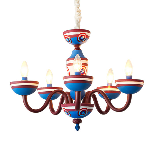 American Stylish Candle Pendant Light Metallic Chandelier in Blue&Red for Boys Bedroom Clearhalo 'Ceiling Lights' 'Chandeliers' Lighting' options 193415