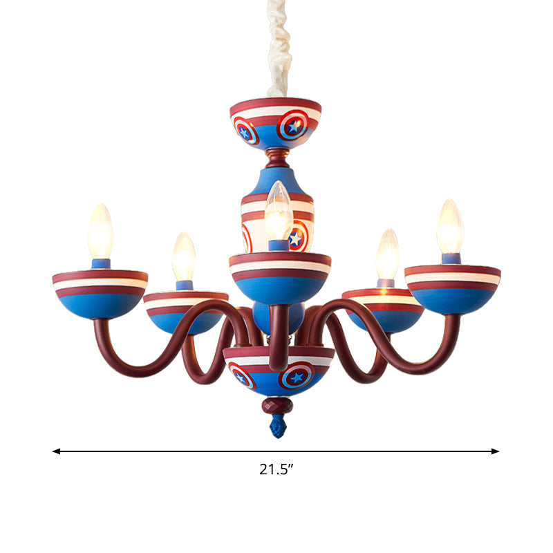 American Stylish Candle Pendant Light Metallic Chandelier in Blue&Red for Boys Bedroom Clearhalo 'Ceiling Lights' 'Chandeliers' Lighting' options 193416