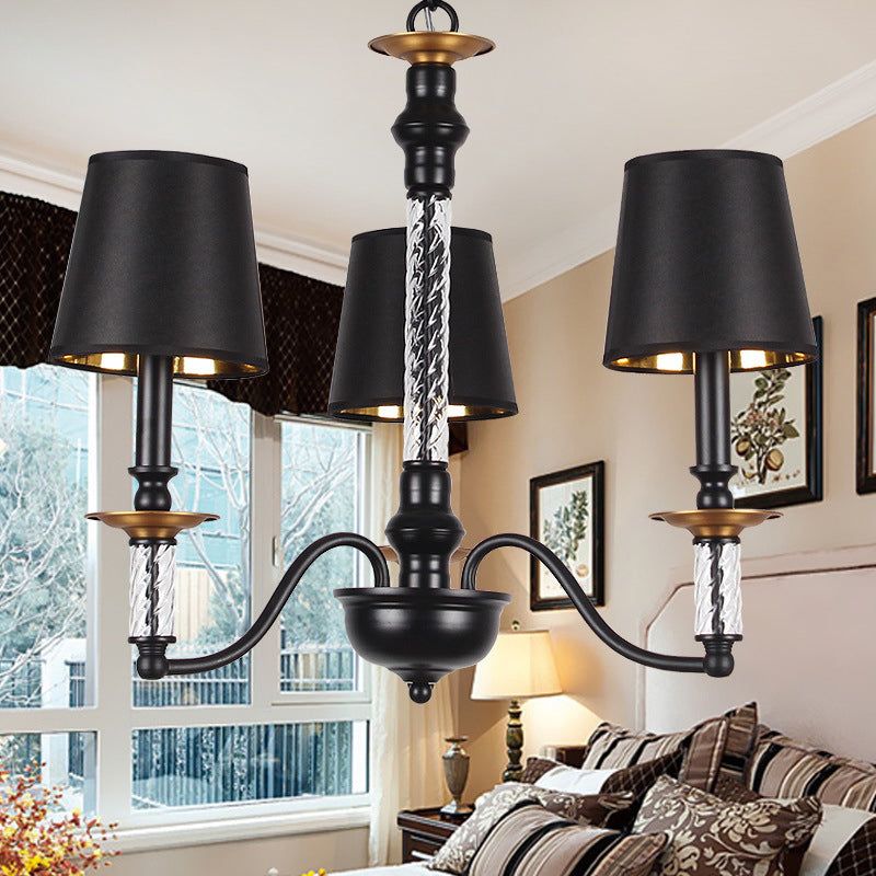 3/5/6 Lights Linen Chandelier Traditional Black Conical Living Room Suspended Lighting Fixture Clearhalo 'Ceiling Lights' 'Chandeliers' Lighting' options 1934160