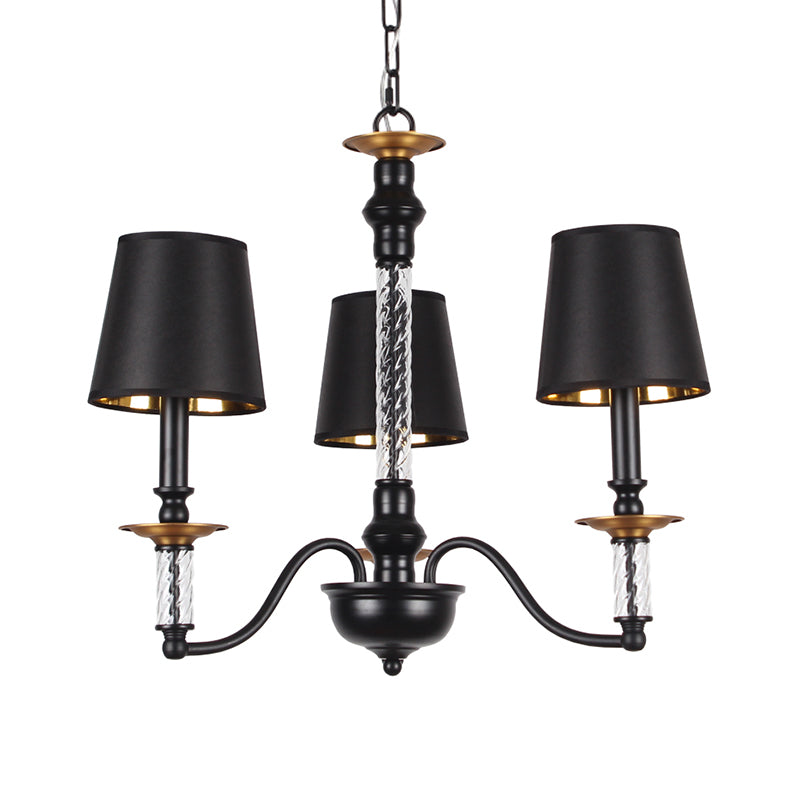 3/5/6 Lights Linen Chandelier Traditional Black Conical Living Room Suspended Lighting Fixture Clearhalo 'Ceiling Lights' 'Chandeliers' Lighting' options 1934161