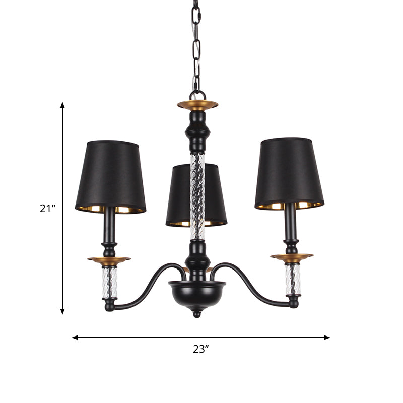 3/5/6 Lights Linen Chandelier Traditional Black Conical Living Room Suspended Lighting Fixture Clearhalo 'Ceiling Lights' 'Chandeliers' Lighting' options 1934162