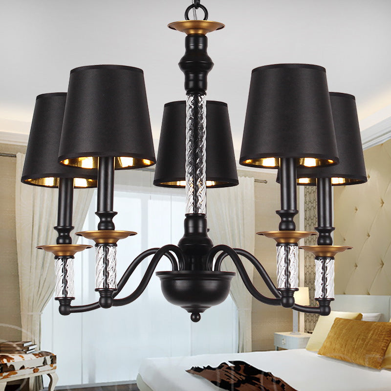 3/5/6 Lights Linen Chandelier Traditional Black Conical Living Room Suspended Lighting Fixture Clearhalo 'Ceiling Lights' 'Chandeliers' Lighting' options 1934163