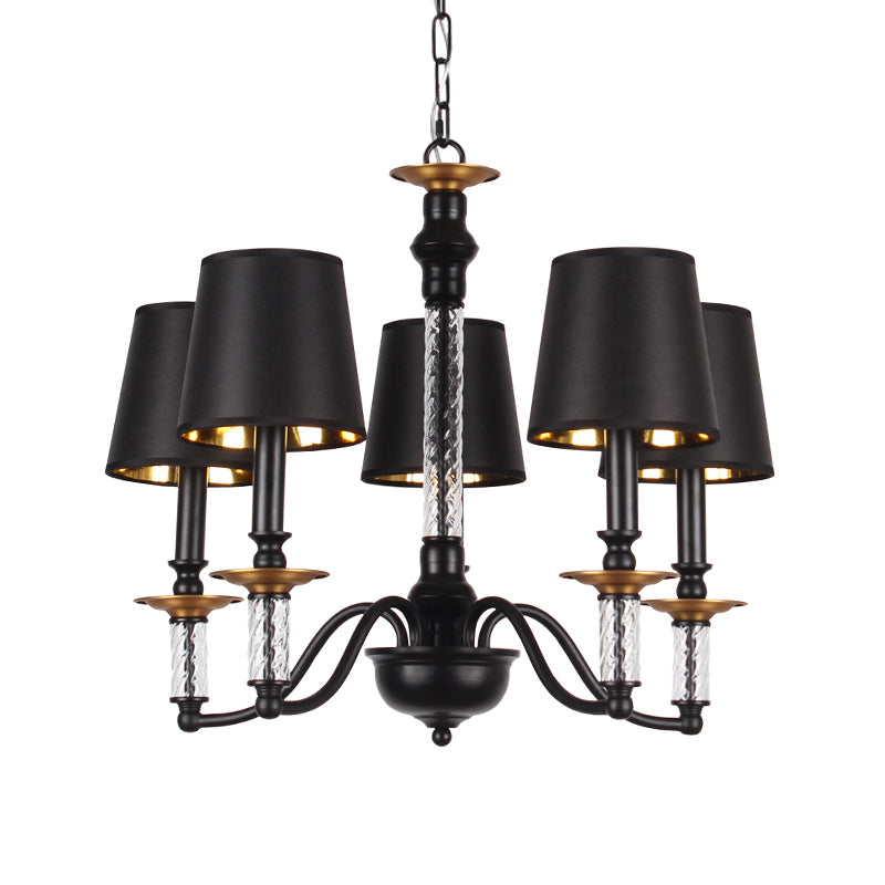 3/5/6 Lights Linen Chandelier Traditional Black Conical Living Room Suspended Lighting Fixture Clearhalo 'Ceiling Lights' 'Chandeliers' Lighting' options 1934164