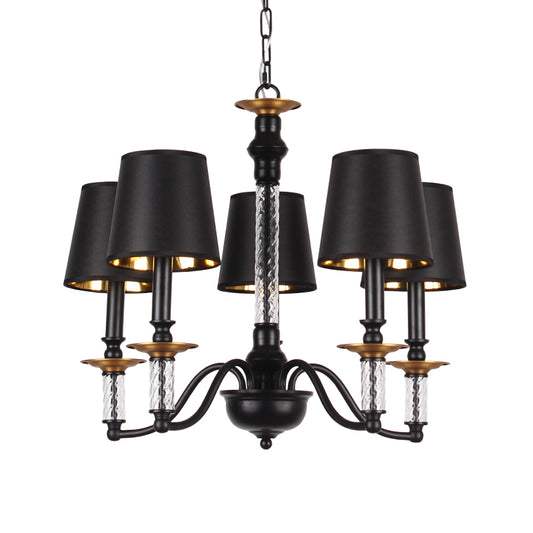 3/5/6 Lights Linen Chandelier Traditional Black Conical Living Room Suspended Lighting Fixture Clearhalo 'Ceiling Lights' 'Chandeliers' Lighting' options 1934164