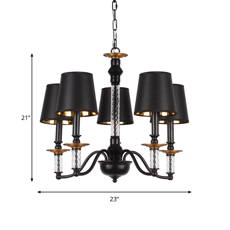 3/5/6 Lights Linen Chandelier Traditional Black Conical Living Room Suspended Lighting Fixture Clearhalo 'Ceiling Lights' 'Chandeliers' Lighting' options 1934165