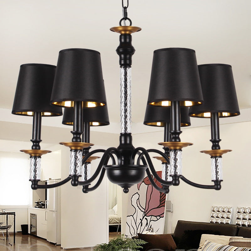 3/5/6 Lights Linen Chandelier Traditional Black Conical Living Room Suspended Lighting Fixture Clearhalo 'Ceiling Lights' 'Chandeliers' Lighting' options 1934166