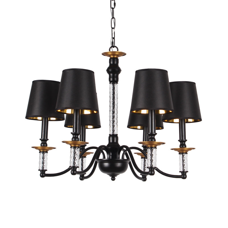 3/5/6 Lights Linen Chandelier Traditional Black Conical Living Room Suspended Lighting Fixture Clearhalo 'Ceiling Lights' 'Chandeliers' Lighting' options 1934167