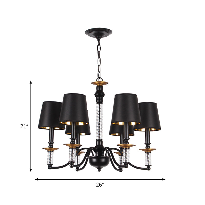 3/5/6 Lights Linen Chandelier Traditional Black Conical Living Room Suspended Lighting Fixture Clearhalo 'Ceiling Lights' 'Chandeliers' Lighting' options 1934168