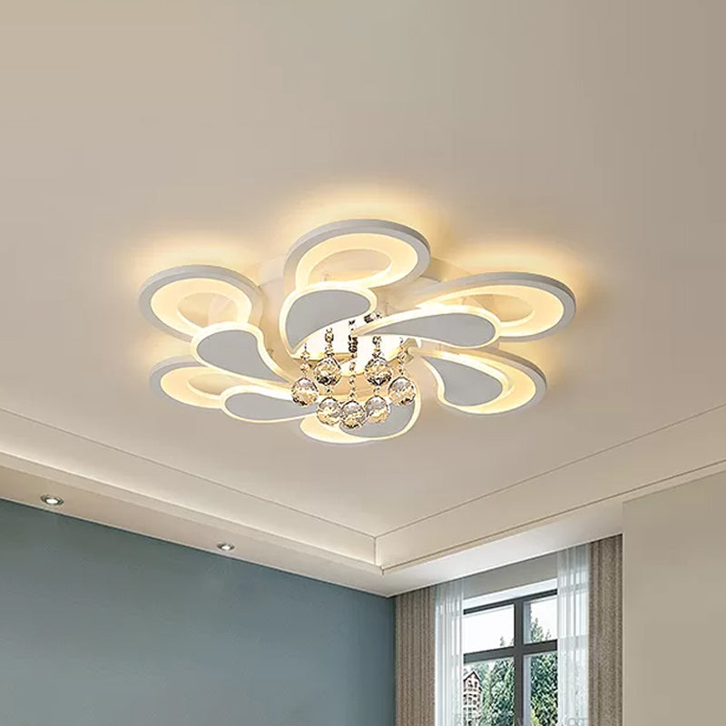 Modern LED Flush Mount Light White Spiral Crystal Orb Close to Ceiling Lamp  with Acrylic Shade in Warm/White Light