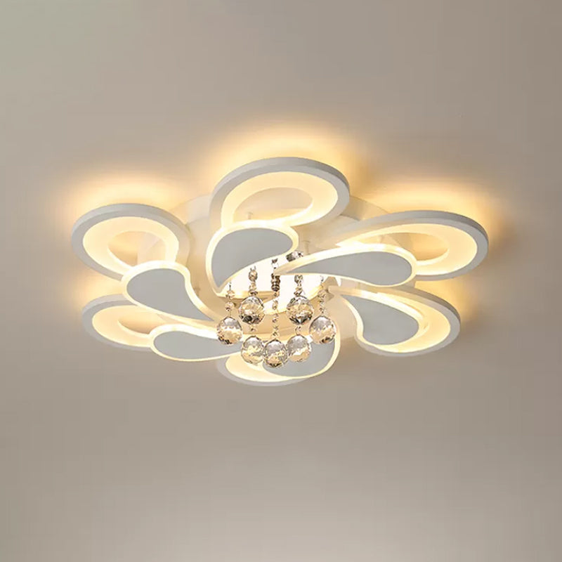 Modern LED Flush Mount Light White Spiral Crystal Orb Close to Ceiling Lamp with Acrylic Shade in Warm/White Light Clearhalo 'Ceiling Lights' 'Close To Ceiling Lights' 'Close to ceiling' 'Flush mount' Lighting' 1934214