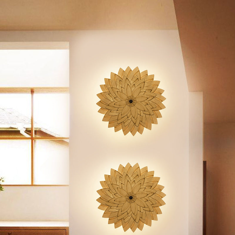 Cute Beige LED Wall Light Flower Pattern Wooden Sconce Lamp for Kid Bedroom Hallway Clearhalo 'Wall Lamps & Sconces' 'Wall Lights' Lighting' 193426