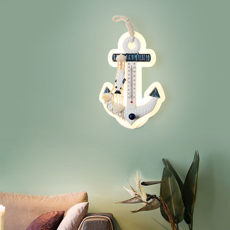 Kids Anchor Wall Mount Light Resin LED Parlor Surface Wall Sconce with Fishing Net Deco in White White Clearhalo 'Wall Lamps & Sconces' 'Wall Lights' Lighting' 1934260