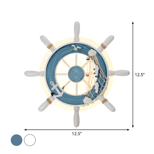 Rudder Resin Wall Lighting Ideas Coastal LED White/Blue Wall Mount Lamp with Round Acrylic Shade in Warm/White Light Clearhalo 'Wall Lamps & Sconces' 'Wall Lights' Lighting' 1934269