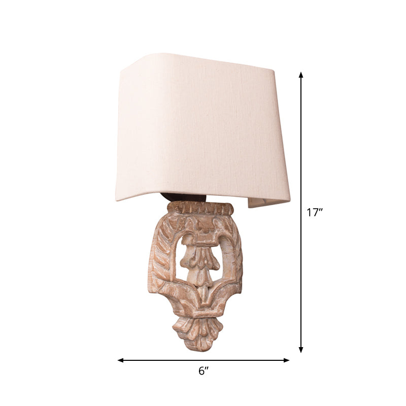 Half-Barrel Fabric Wall Light Fixture Vintage 1 Light Corridor Wood Wall Mounted Lamp in White Clearhalo 'Wall Lamps & Sconces' 'Wall Lights' Lighting' 1934309