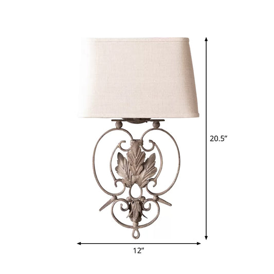 White 1 Head Sconce Lighting Rustic Metallic Maple Leaf Wall Lamp Fixture with Fabric Shade Clearhalo 'Wall Lamps & Sconces' 'Wall Lights' Lighting' 1934318