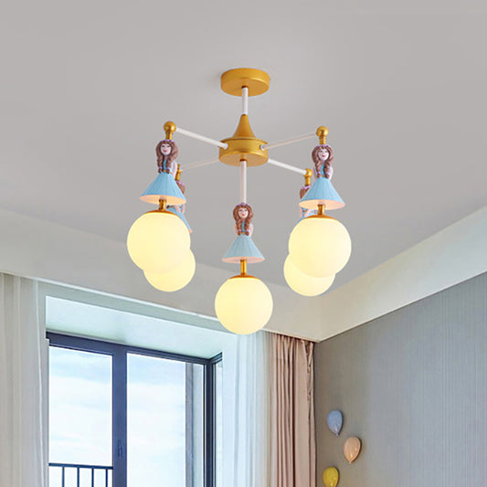 Child Bedroom Little Girls Chandelier with Globe Shade Wood 5 Lights Kids Pendant Light Clearhalo 'Ceiling Lights' 'Chandeliers' Lighting' options 193435