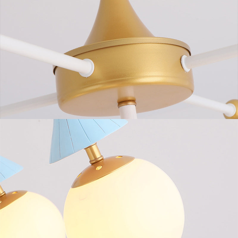 Child Bedroom Little Girls Chandelier with Globe Shade Wood 5 Lights Kids Pendant Light Clearhalo 'Ceiling Lights' 'Chandeliers' Lighting' options 193438