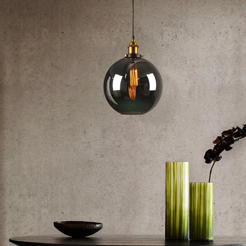 Smoky Grey Glass Pear/Globe Pendant Lamp Retro Style 1 Head Bedside Ceiling Hanging Light in Brass Smoke Gray C Clearhalo 'Ceiling Lights' 'Glass shade' 'Glass' 'Industrial Pendants' 'Industrial' 'Middle Century Pendants' 'Pendant Lights' 'Pendants' 'Tiffany' Lighting' 1934384
