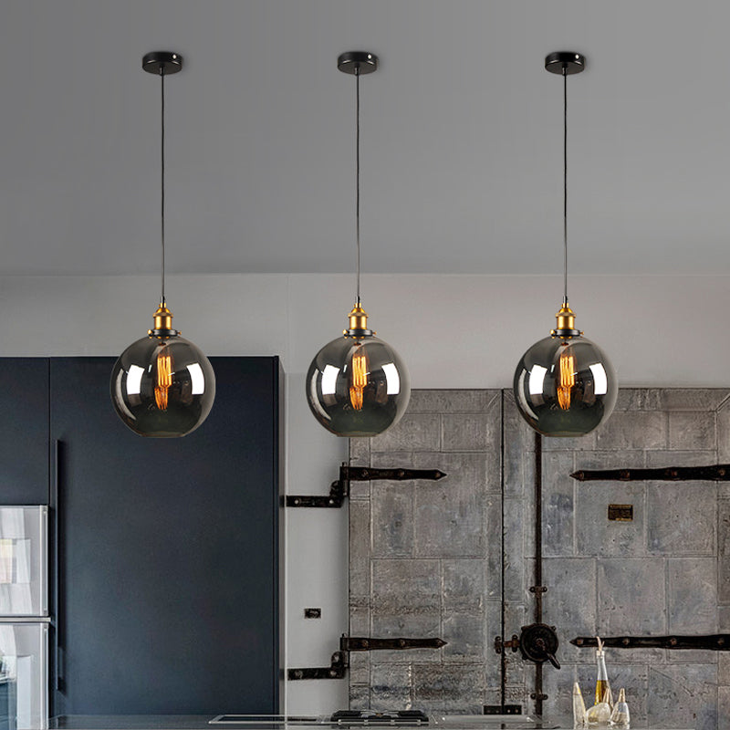 Smoky Grey Glass Pear/Globe Pendant Lamp Retro Style 1 Head Bedside Ceiling Hanging Light in Brass Clearhalo 'Ceiling Lights' 'Glass shade' 'Glass' 'Industrial Pendants' 'Industrial' 'Middle Century Pendants' 'Pendant Lights' 'Pendants' 'Tiffany' Lighting' 1934385
