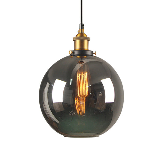 Smoky Grey Glass Pear/Globe Pendant Lamp Retro Style 1 Head Bedside Ceiling Hanging Light in Brass Clearhalo 'Ceiling Lights' 'Glass shade' 'Glass' 'Industrial Pendants' 'Industrial' 'Middle Century Pendants' 'Pendant Lights' 'Pendants' 'Tiffany' Lighting' 1934386