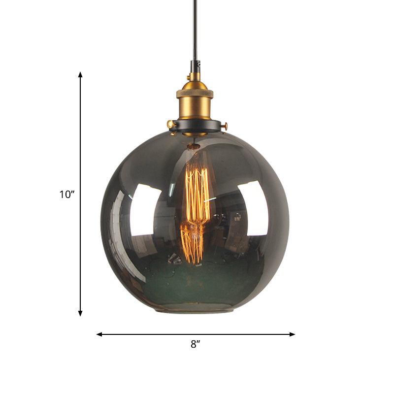Smoky Grey Glass Pear/Globe Pendant Lamp Retro Style 1 Head Bedside Ceiling Hanging Light in Brass Clearhalo 'Ceiling Lights' 'Glass shade' 'Glass' 'Industrial Pendants' 'Industrial' 'Middle Century Pendants' 'Pendant Lights' 'Pendants' 'Tiffany' Lighting' 1934387