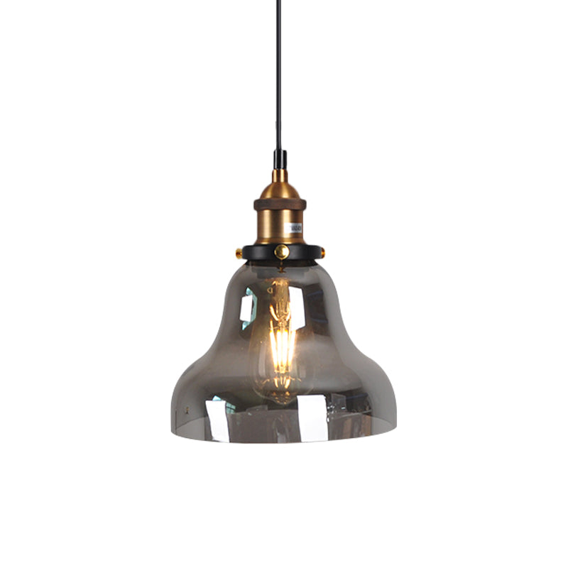 Smoky Grey Glass Pear/Globe Pendant Lamp Retro Style 1 Head Bedside Ceiling Hanging Light in Brass Smoke Gray D Clearhalo 'Ceiling Lights' 'Glass shade' 'Glass' 'Industrial Pendants' 'Industrial' 'Middle Century Pendants' 'Pendant Lights' 'Pendants' 'Tiffany' Lighting' 1934391