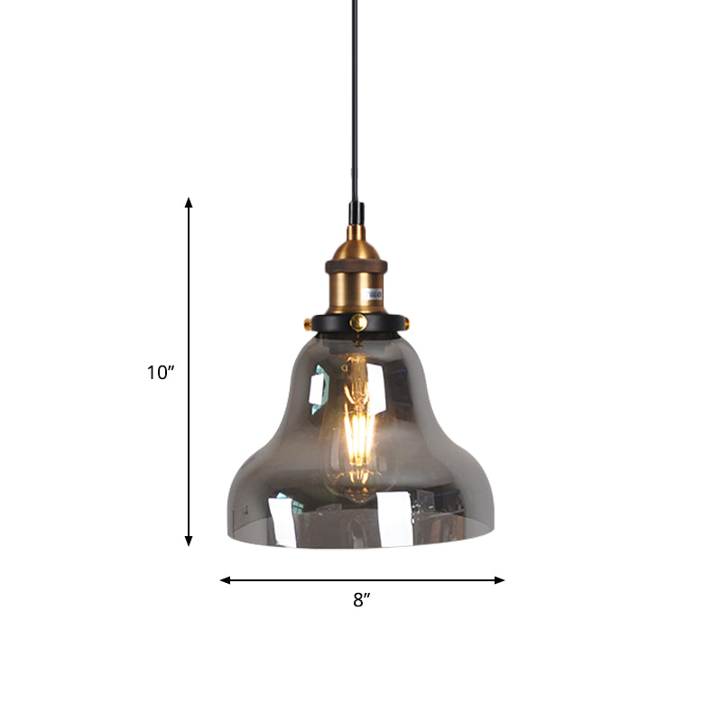 Smoky Grey Glass Pear/Globe Pendant Lamp Retro Style 1 Head Bedside Ceiling Hanging Light in Brass Clearhalo 'Ceiling Lights' 'Glass shade' 'Glass' 'Industrial Pendants' 'Industrial' 'Middle Century Pendants' 'Pendant Lights' 'Pendants' 'Tiffany' Lighting' 1934393