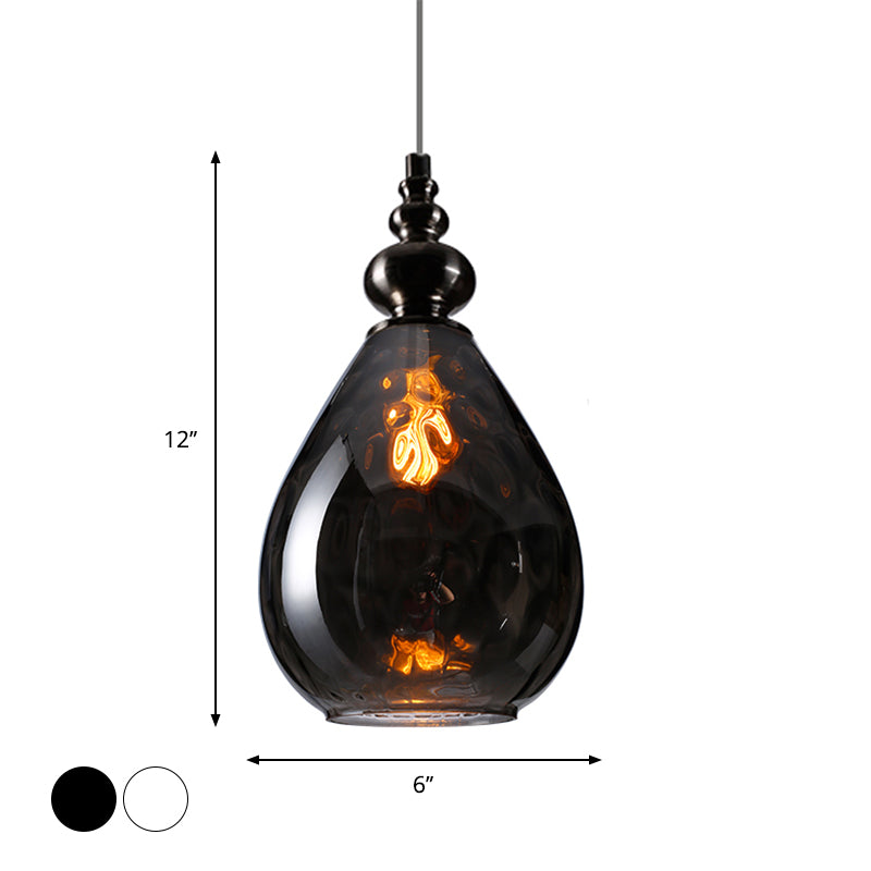 1 Bulb Raindrop Ceiling Hang Light Vintage Amber/Clear Water/Smoke Grey Glass Pendant Lamp with Gooseneck Arm Clearhalo 'Ceiling Lights' 'Glass shade' 'Glass' 'Industrial Pendants' 'Industrial' 'Middle Century Pendants' 'Pendant Lights' 'Pendants' 'Tiffany' Lighting' 1934400
