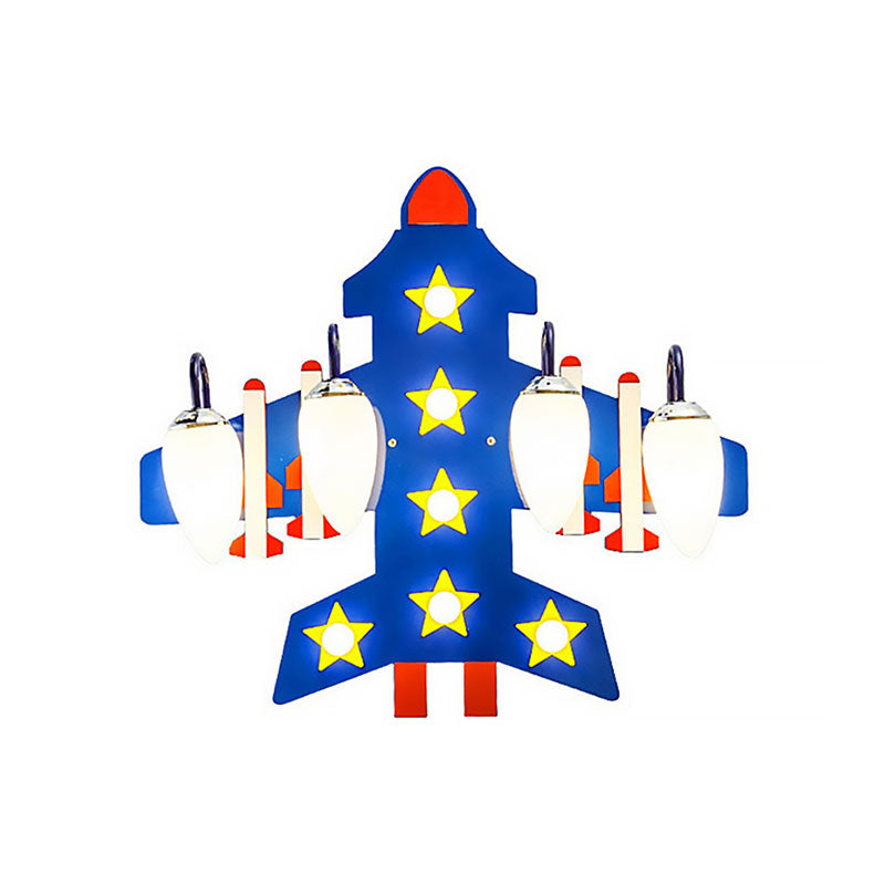 American Style Airplane Ceiling Lamp Wood 4 Lights Blue Ceiling Mount Light for Boys Bedroom Clearhalo 'Ceiling Lights' 'Close To Ceiling Lights' 'Close to ceiling' 'Flush mount' Lighting' 193441