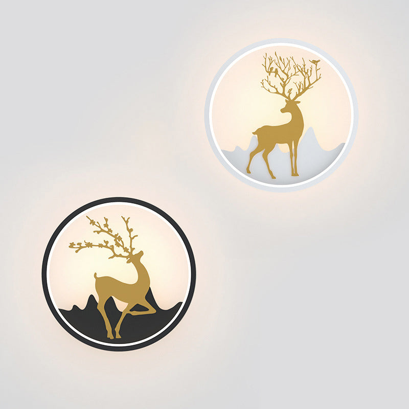 Deer Wall Light Fixture Nordic Metallic Black/White-Gold LED Circle Sconce Light in Warm/White Light for Bedroom Clearhalo 'Cast Iron' 'Glass' 'Industrial' 'Modern wall lights' 'Modern' 'Tiffany' 'Traditional wall lights' 'Wall Lamps & Sconces' 'Wall Lights' Lighting' 1934419
