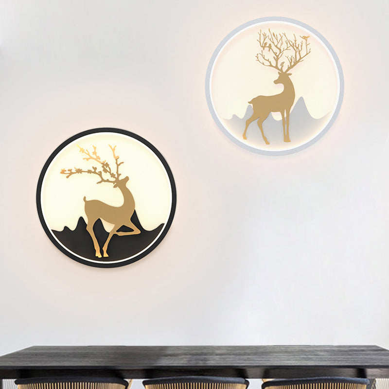 Deer Wall Light Fixture Nordic Metallic Black/White-Gold LED Circle Sconce Light in Warm/White Light for Bedroom Clearhalo 'Cast Iron' 'Glass' 'Industrial' 'Modern wall lights' 'Modern' 'Tiffany' 'Traditional wall lights' 'Wall Lamps & Sconces' 'Wall Lights' Lighting' 1934420