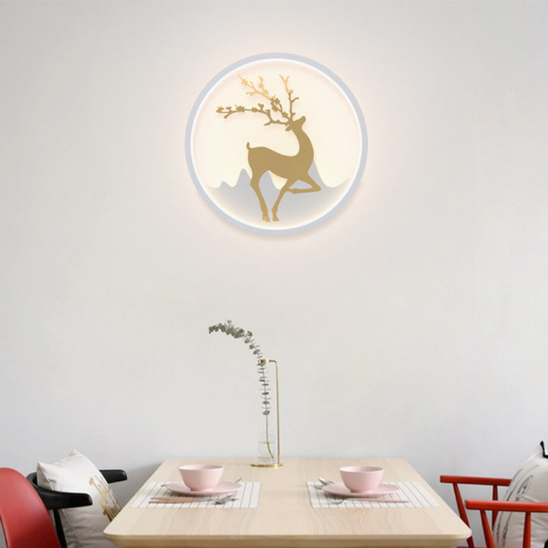 Deer Wall Light Fixture Nordic Metallic Black/White-Gold LED Circle Sconce Light in Warm/White Light for Bedroom White A Clearhalo 'Cast Iron' 'Glass' 'Industrial' 'Modern wall lights' 'Modern' 'Tiffany' 'Traditional wall lights' 'Wall Lamps & Sconces' 'Wall Lights' Lighting' 1934421