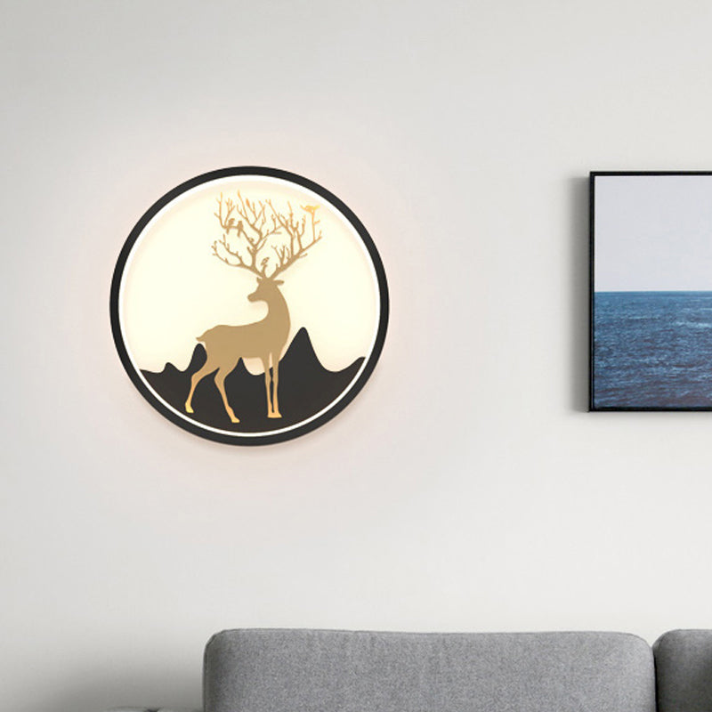 Deer Wall Light Fixture Nordic Metallic Black/White-Gold LED Circle Sconce Light in Warm/White Light for Bedroom Black B Clearhalo 'Cast Iron' 'Glass' 'Industrial' 'Modern wall lights' 'Modern' 'Tiffany' 'Traditional wall lights' 'Wall Lamps & Sconces' 'Wall Lights' Lighting' 1934424