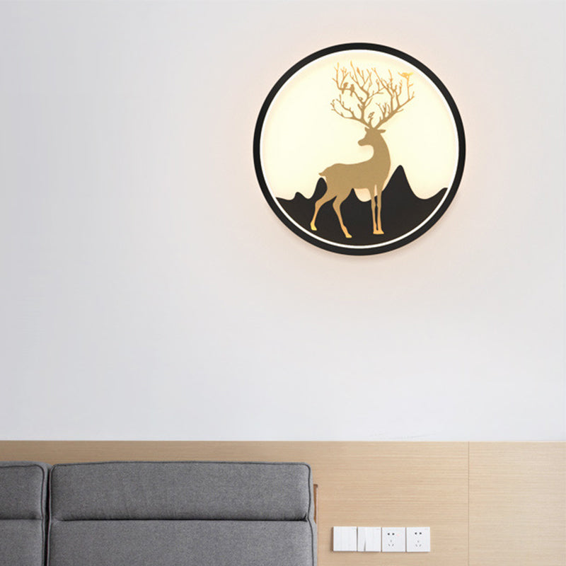 Deer Wall Light Fixture Nordic Metallic Black/White-Gold LED Circle Sconce Light in Warm/White Light for Bedroom Clearhalo 'Cast Iron' 'Glass' 'Industrial' 'Modern wall lights' 'Modern' 'Tiffany' 'Traditional wall lights' 'Wall Lamps & Sconces' 'Wall Lights' Lighting' 1934425