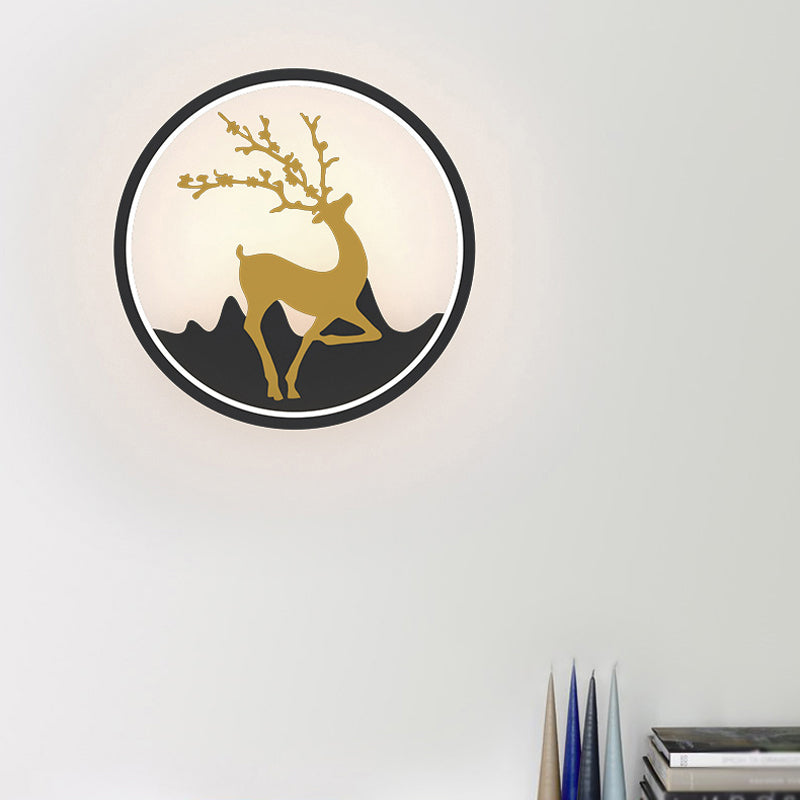 Deer Wall Light Fixture Nordic Metallic Black/White-Gold LED Circle Sconce Light in Warm/White Light for Bedroom Black A Clearhalo 'Cast Iron' 'Glass' 'Industrial' 'Modern wall lights' 'Modern' 'Tiffany' 'Traditional wall lights' 'Wall Lamps & Sconces' 'Wall Lights' Lighting' 1934428