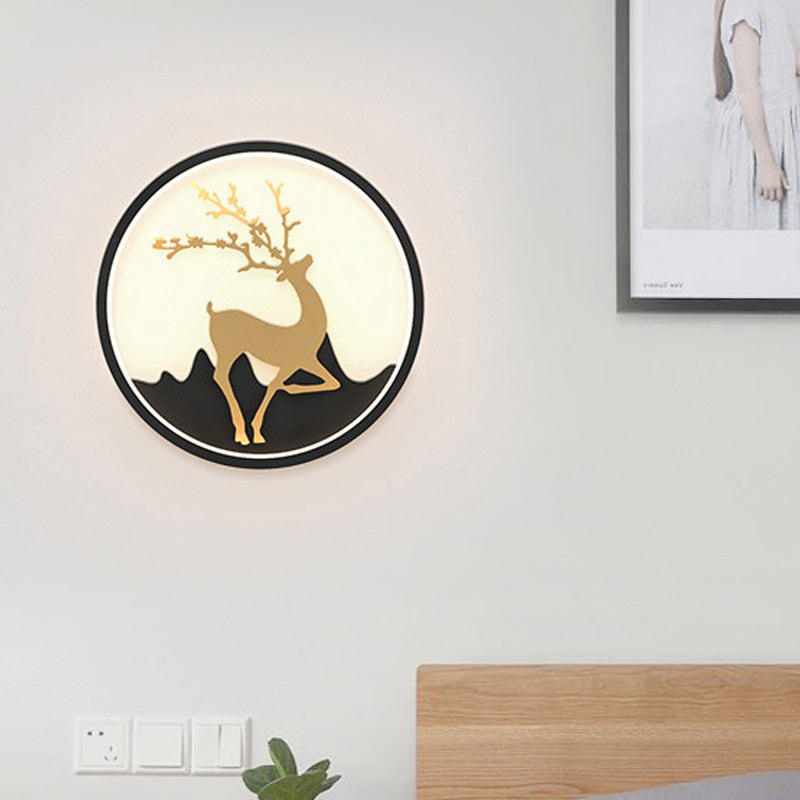 Deer Wall Light Fixture Nordic Metallic Black/White-Gold LED Circle Sconce Light in Warm/White Light for Bedroom Clearhalo 'Cast Iron' 'Glass' 'Industrial' 'Modern wall lights' 'Modern' 'Tiffany' 'Traditional wall lights' 'Wall Lamps & Sconces' 'Wall Lights' Lighting' 1934429