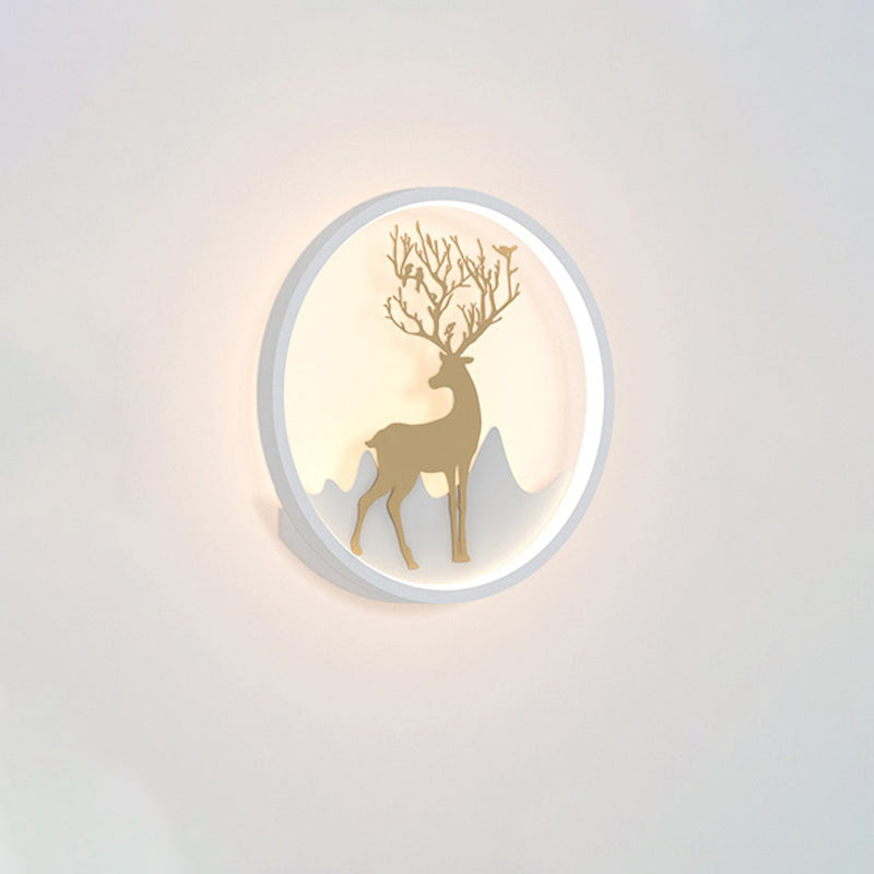 Deer Wall Light Fixture Nordic Metallic Black/White-Gold LED Circle Sconce Light in Warm/White Light for Bedroom White B Clearhalo 'Cast Iron' 'Glass' 'Industrial' 'Modern wall lights' 'Modern' 'Tiffany' 'Traditional wall lights' 'Wall Lamps & Sconces' 'Wall Lights' Lighting' 1934432