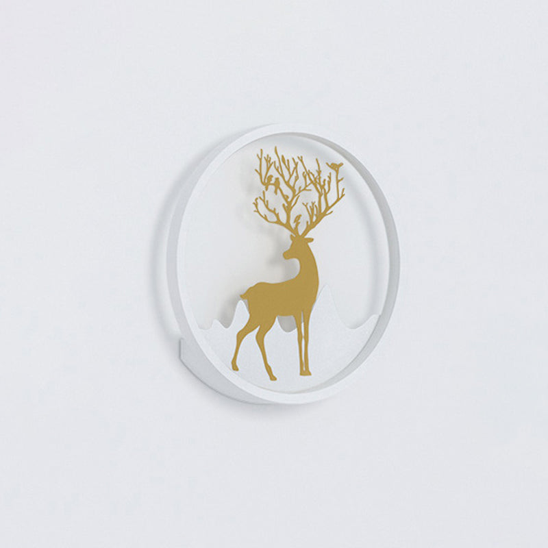 Deer Wall Light Fixture Nordic Metallic Black/White-Gold LED Circle Sconce Light in Warm/White Light for Bedroom Clearhalo 'Cast Iron' 'Glass' 'Industrial' 'Modern wall lights' 'Modern' 'Tiffany' 'Traditional wall lights' 'Wall Lamps & Sconces' 'Wall Lights' Lighting' 1934433