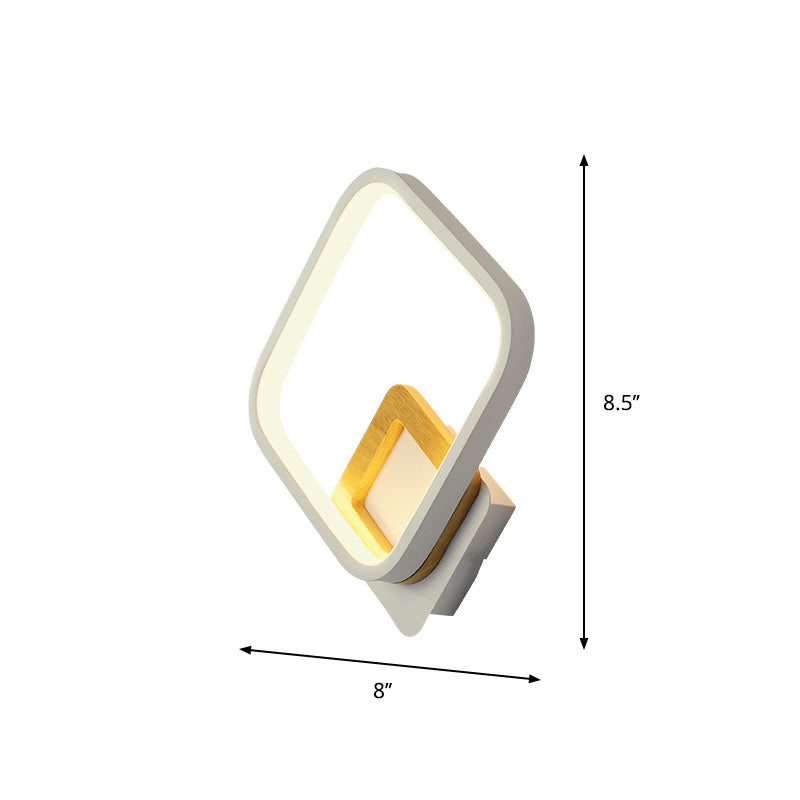 Metal Diamond-Frame Wall Sconce Minimalist White and Wood LED Wall Mounted Light in Warm/White Light Clearhalo 'Cast Iron' 'Glass' 'Industrial' 'Modern wall lights' 'Modern' 'Tiffany' 'Traditional wall lights' 'Wall Lamps & Sconces' 'Wall Lights' Lighting' 1934439