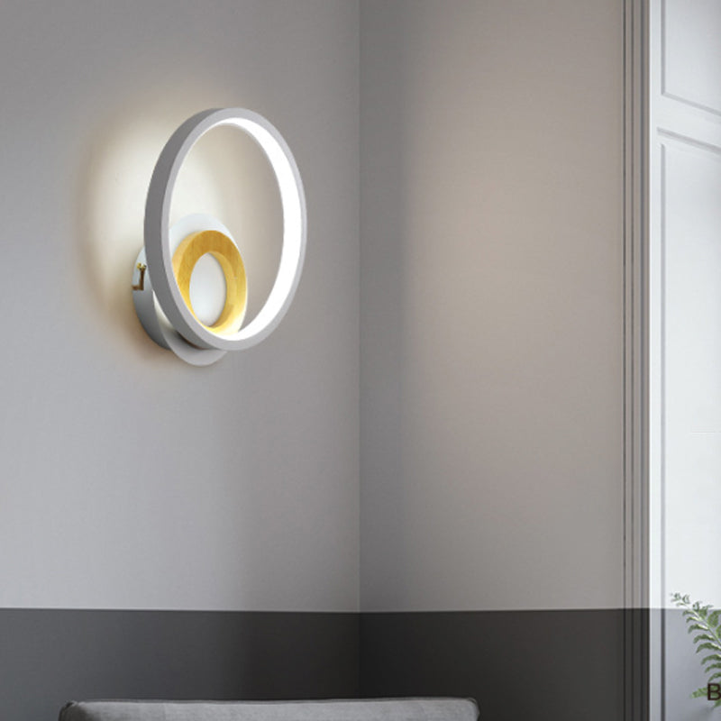 Double Ring Acrylic Wall Lamp Nordic White and Wood LED Wall Mount Lighting in Warm/White Light for Home Clearhalo 'Cast Iron' 'Glass' 'Industrial' 'Modern wall lights' 'Modern' 'Tiffany' 'Traditional wall lights' 'Wall Lamps & Sconces' 'Wall Lights' Lighting' 1934442