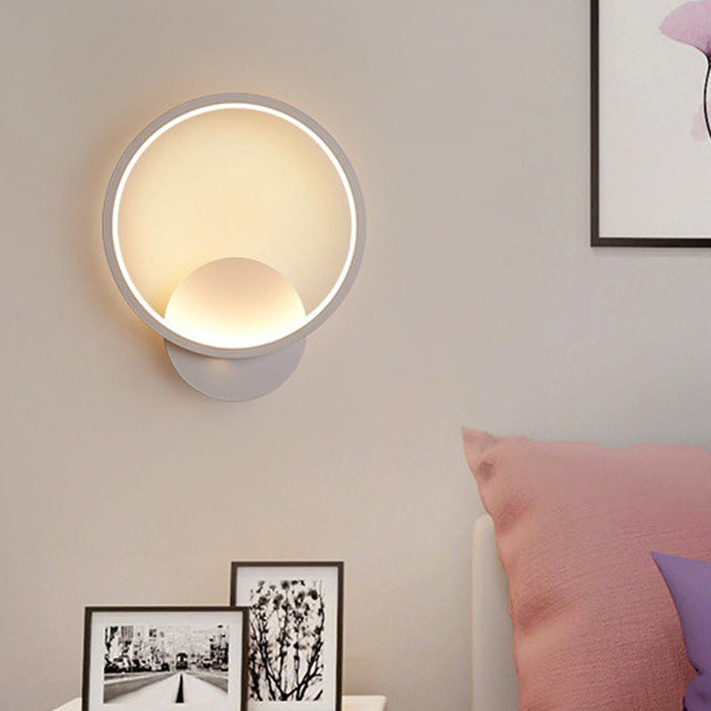 Round/Square Bedside Wall Light Aluminum Minimalistic LED Sconce Lighting in Black/White, 8"/10"/12.5" Dia Clearhalo 'Cast Iron' 'Glass' 'Industrial' 'Modern wall lights' 'Modern' 'Tiffany' 'Traditional wall lights' 'Wall Lamps & Sconces' 'Wall Lights' Lighting' 1934446