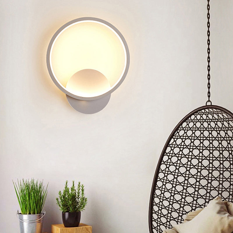 Round/Square Bedside Wall Light Aluminum Minimalistic LED Sconce Lighting in Black/White, 8"/10"/12.5" Dia Clearhalo 'Cast Iron' 'Glass' 'Industrial' 'Modern wall lights' 'Modern' 'Tiffany' 'Traditional wall lights' 'Wall Lamps & Sconces' 'Wall Lights' Lighting' 1934447