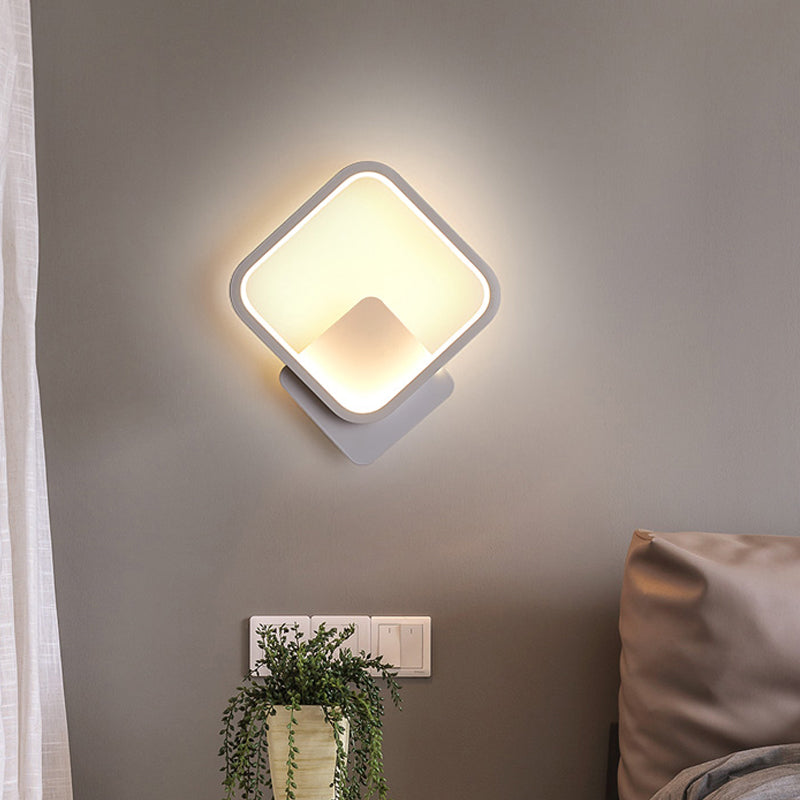 Round/Square Bedside Wall Light Aluminum Minimalistic LED Sconce Lighting in Black/White, 8"/10"/12.5" Dia Clearhalo 'Cast Iron' 'Glass' 'Industrial' 'Modern wall lights' 'Modern' 'Tiffany' 'Traditional wall lights' 'Wall Lamps & Sconces' 'Wall Lights' Lighting' 1934452
