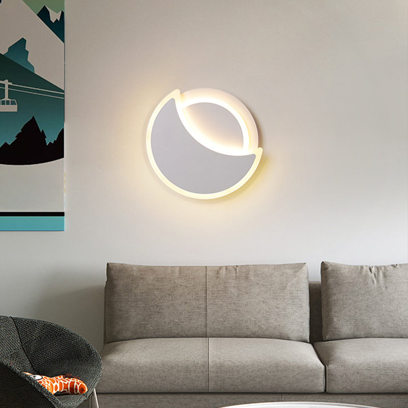 Acrylic Moon Eclipse Flush Wall Sconce Nordic Black/White LED Wall Mount Lamp in Warm/White Light for Bedroom Clearhalo 'Cast Iron' 'Glass' 'Industrial' 'Modern wall lights' 'Modern' 'Tiffany' 'Traditional wall lights' 'Wall Lamps & Sconces' 'Wall Lights' Lighting' 1934474