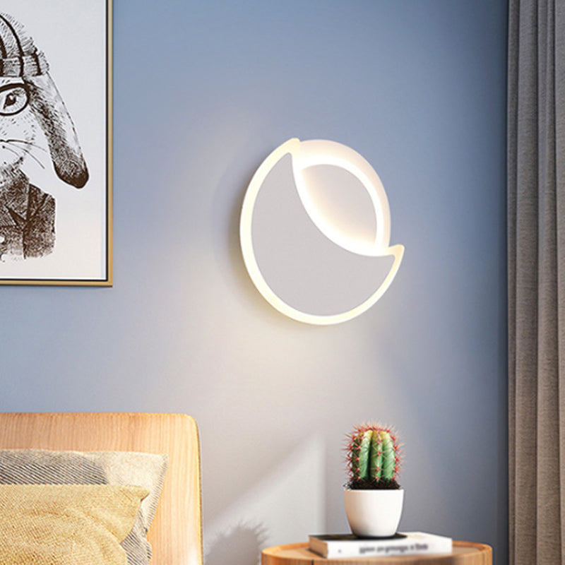 Acrylic Moon Eclipse Flush Wall Sconce Nordic Black/White LED Wall Mount Lamp in Warm/White Light for Bedroom Clearhalo 'Cast Iron' 'Glass' 'Industrial' 'Modern wall lights' 'Modern' 'Tiffany' 'Traditional wall lights' 'Wall Lamps & Sconces' 'Wall Lights' Lighting' 1934475