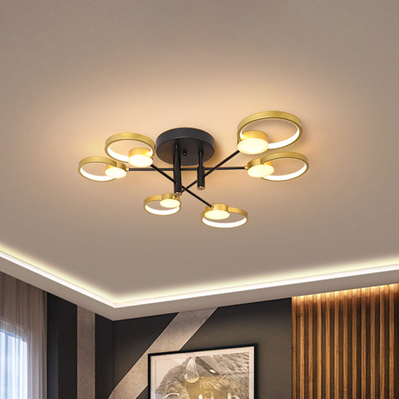 Branch Semi Flush Mount Chandelier Contemporary Metal 4/6-Bulb Gold Ceiling Lamp in Warm/White Light 6 Gold Clearhalo 'Ceiling Lights' 'Close To Ceiling Lights' 'Close to ceiling' 'Semi-flushmount' Lighting' 1934502